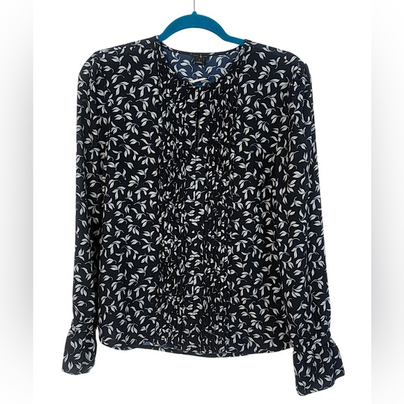 Ann Taylor Tops - Ann Taylor Navy and White Leaf Print Blouse